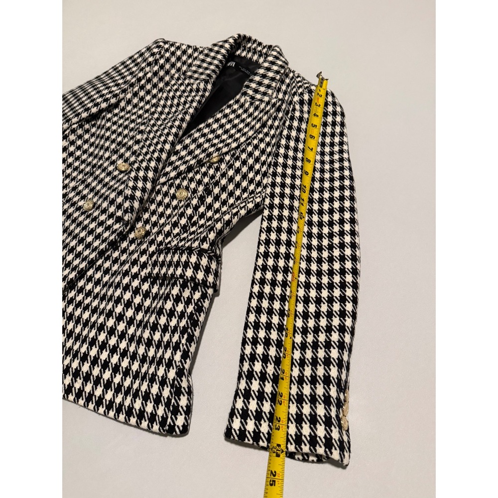 Zara Houndstooth Double Breasted Blazer Black White Gold Button Jacket Large - Picture 11 of 13